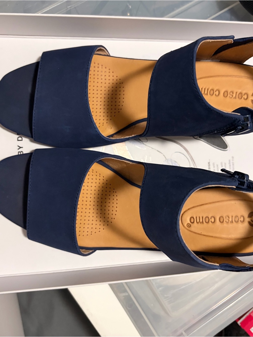 Corso Como Navy Suede Two-Band Open-Toe Sandal